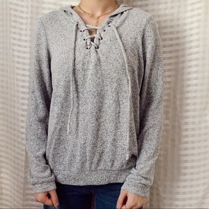 Gray cross front sweater